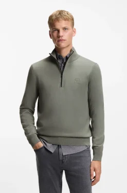 Cotton-cashmere sweater with zip collar
