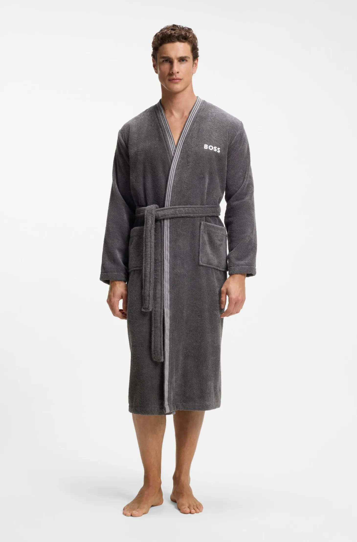 Cotton dressing gown with embroidered logo