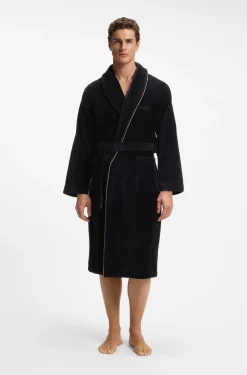 Cotton dressing gown with piping and embroidered branding