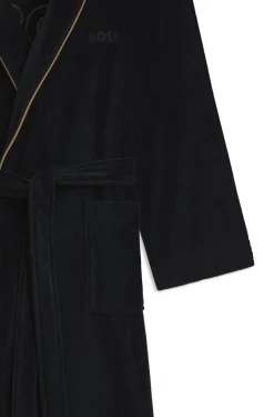 Cotton dressing gown with piping and embroidered branding
