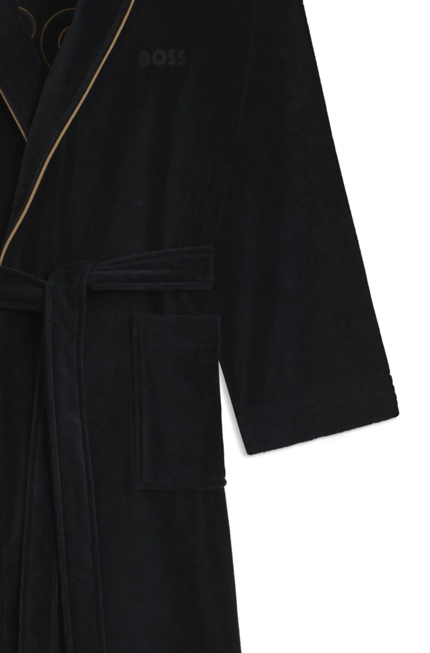 Cotton dressing gown with piping and embroidered branding
