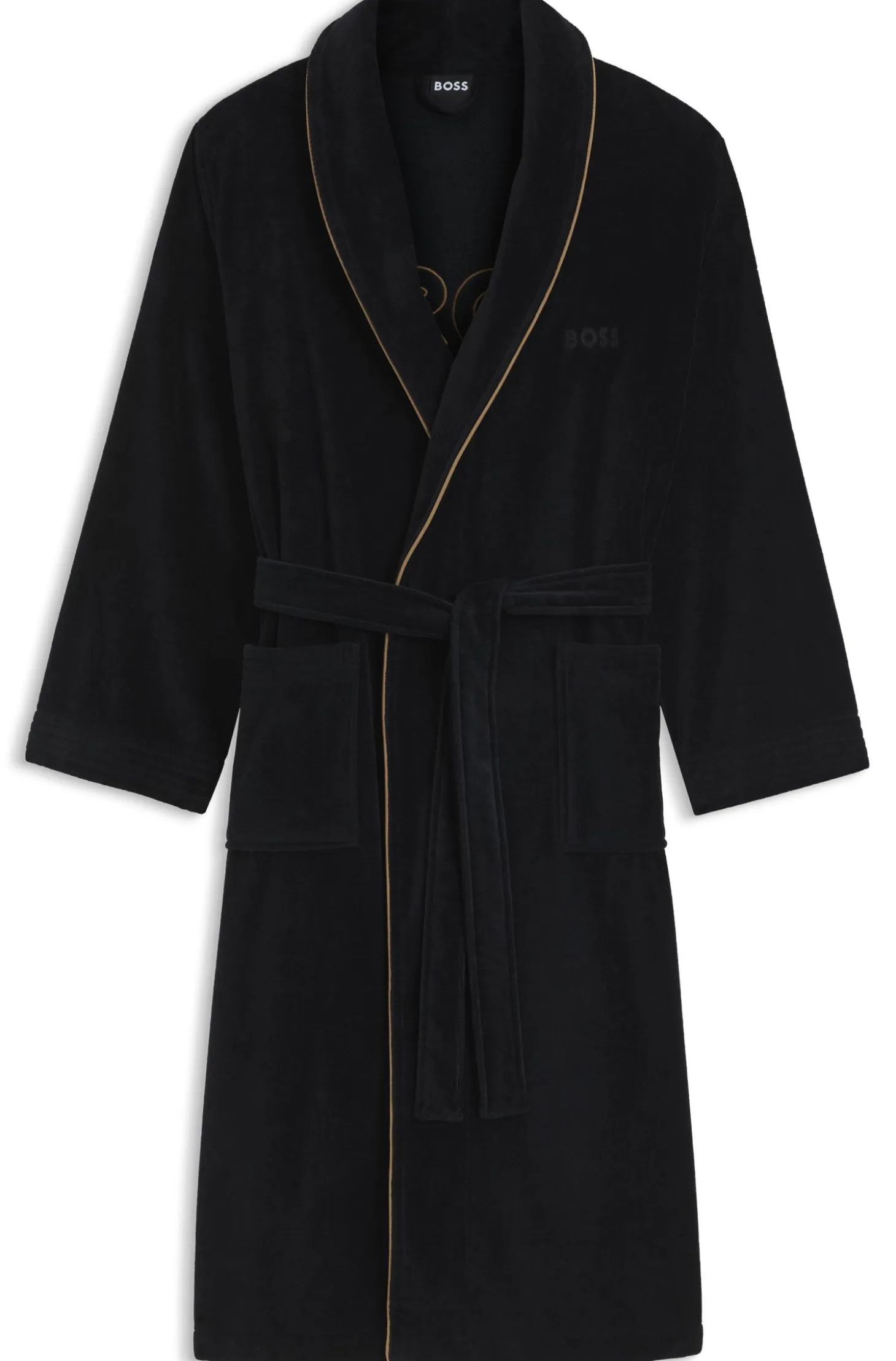 Cotton dressing gown with piping and embroidered branding