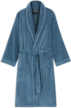 Cotton dressing gown with piping and embroidered branding