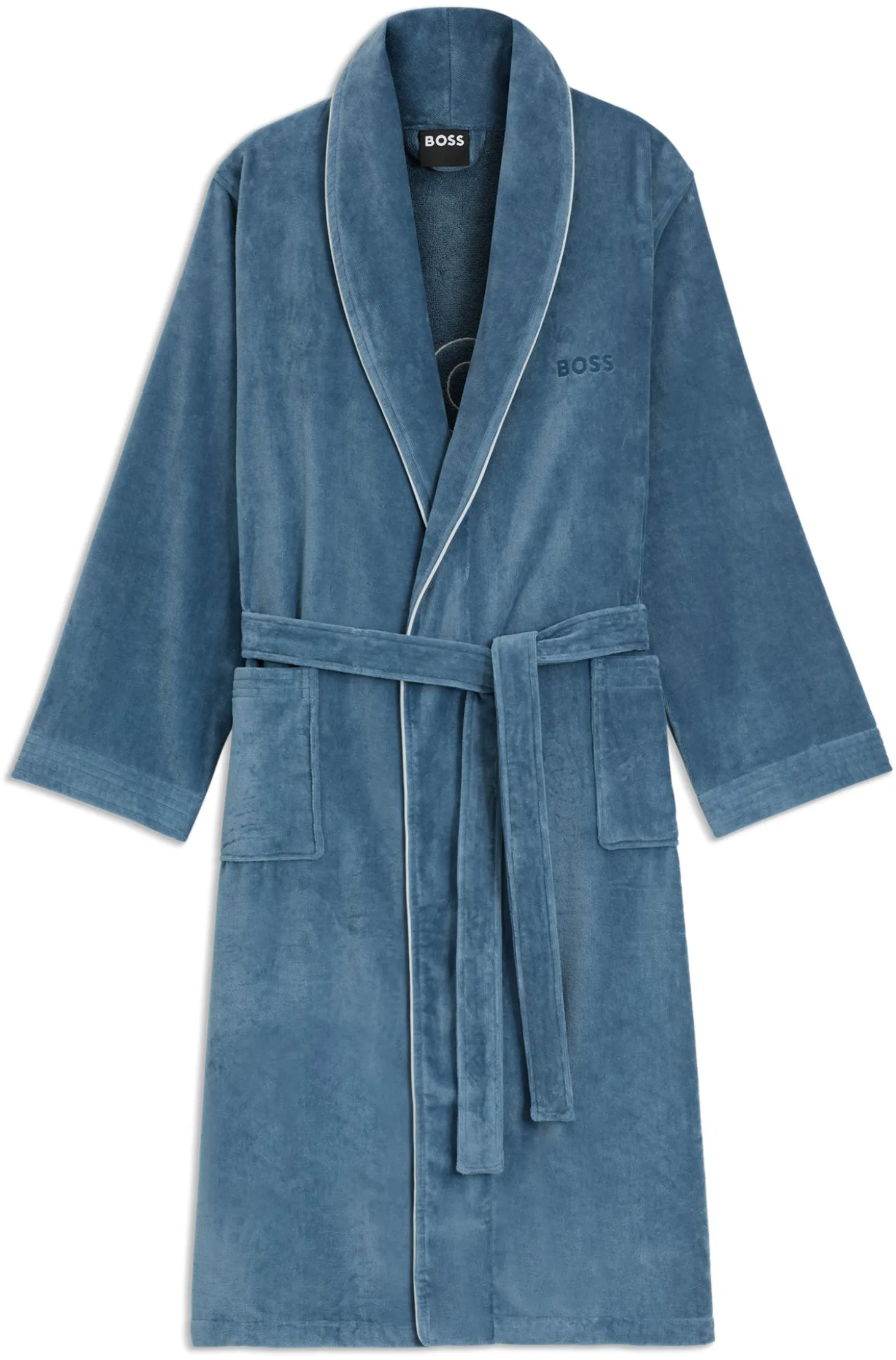 Cotton dressing gown with piping and embroidered branding
