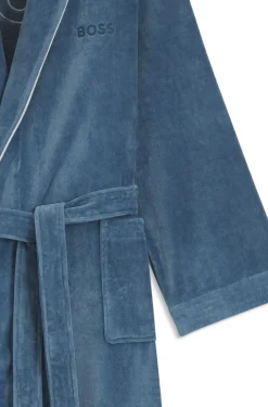 Cotton dressing gown with piping and embroidered branding