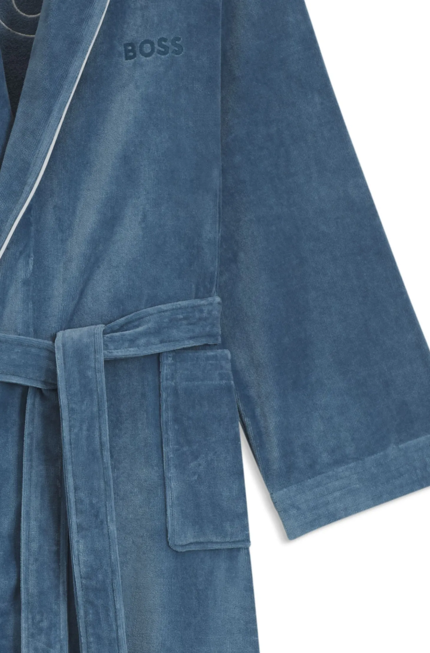 Cotton dressing gown with piping and embroidered branding