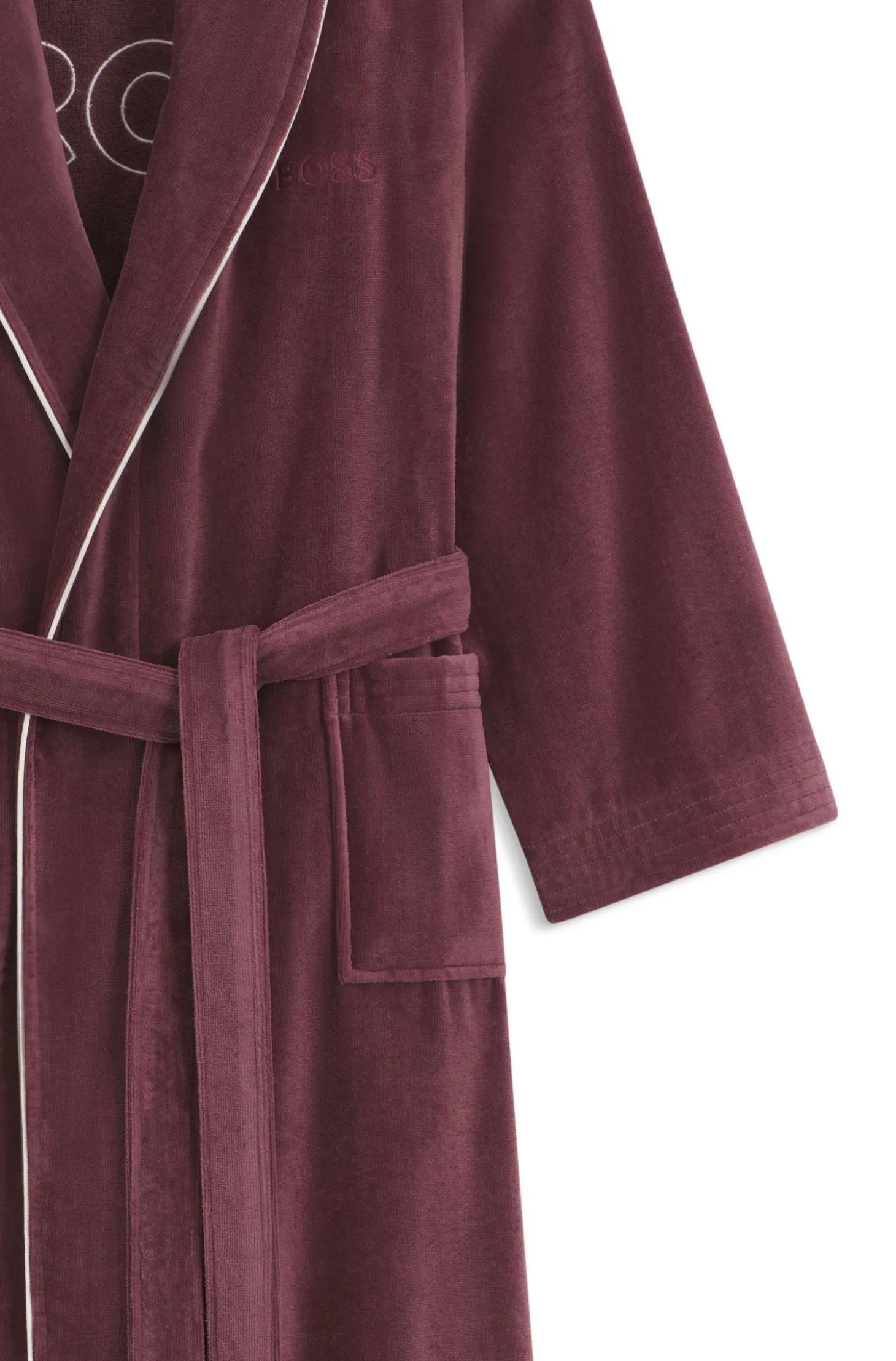 Cotton dressing gown with piping and embroidered branding