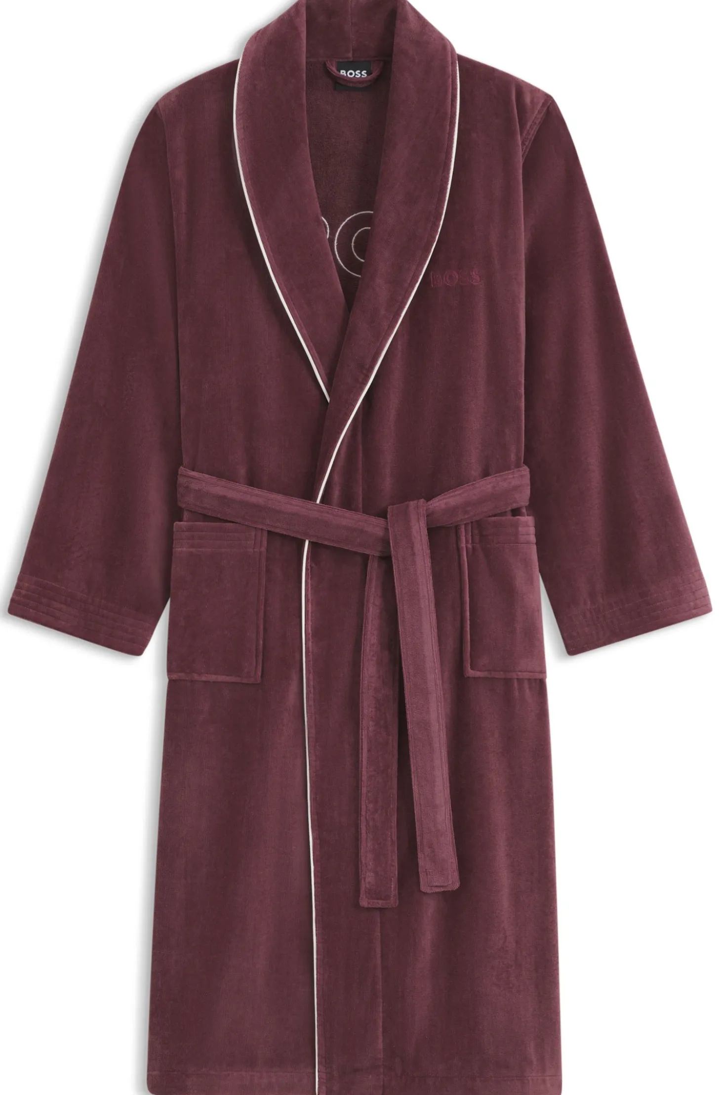 Cotton dressing gown with piping and embroidered branding