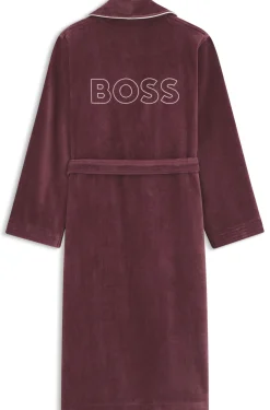 Cotton dressing gown with piping and embroidered branding