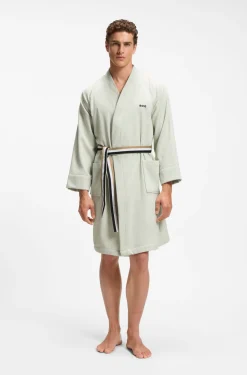 Cotton dressing gown with signature-stripe belt