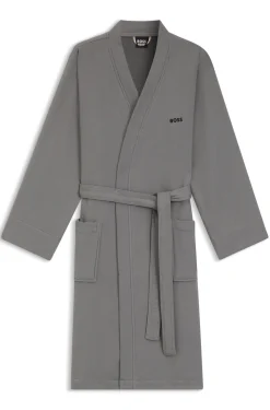 Cotton dressing gown with signature-stripe belt