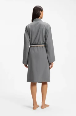 Cotton dressing gown with signature-stripe belt