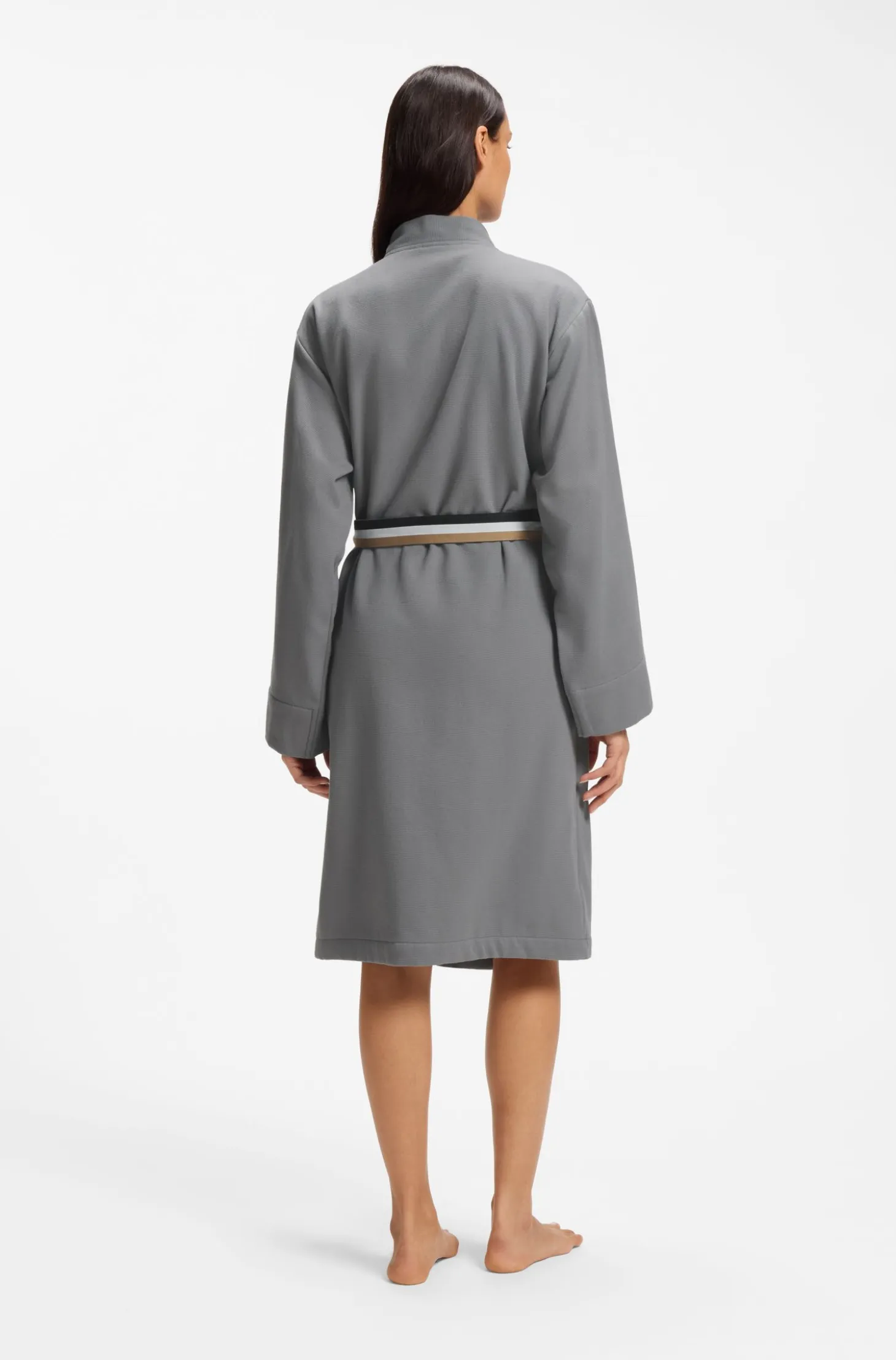 Cotton dressing gown with signature-stripe belt