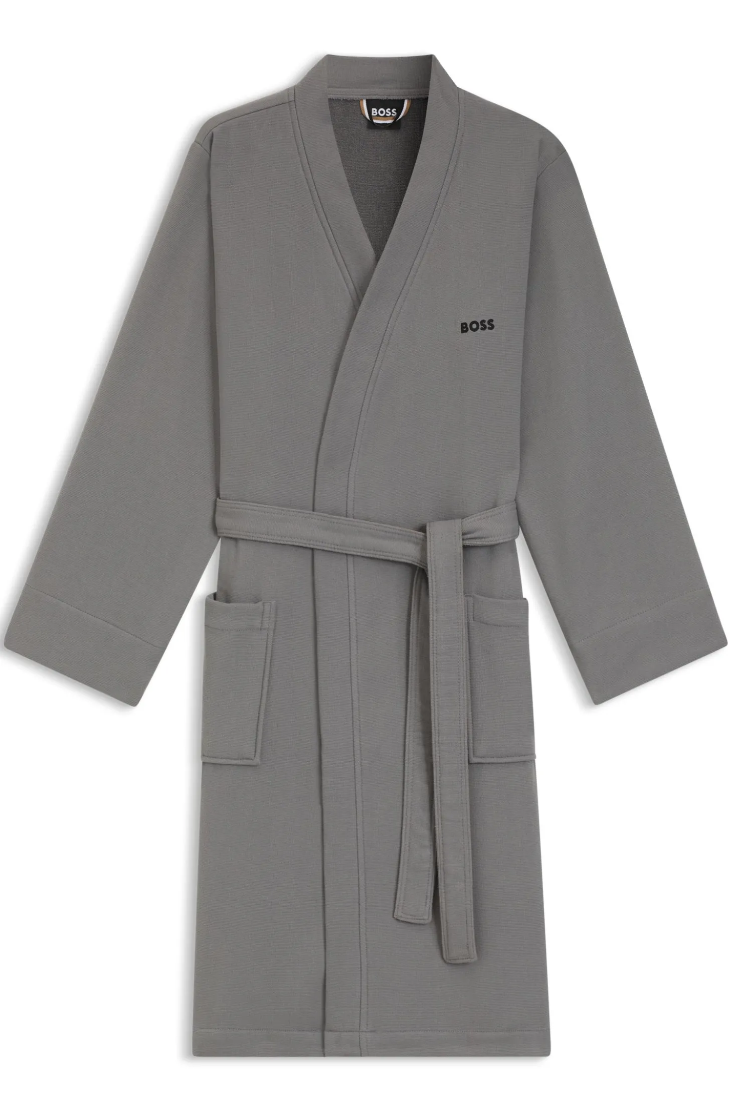 Cotton dressing gown with signature-stripe belt