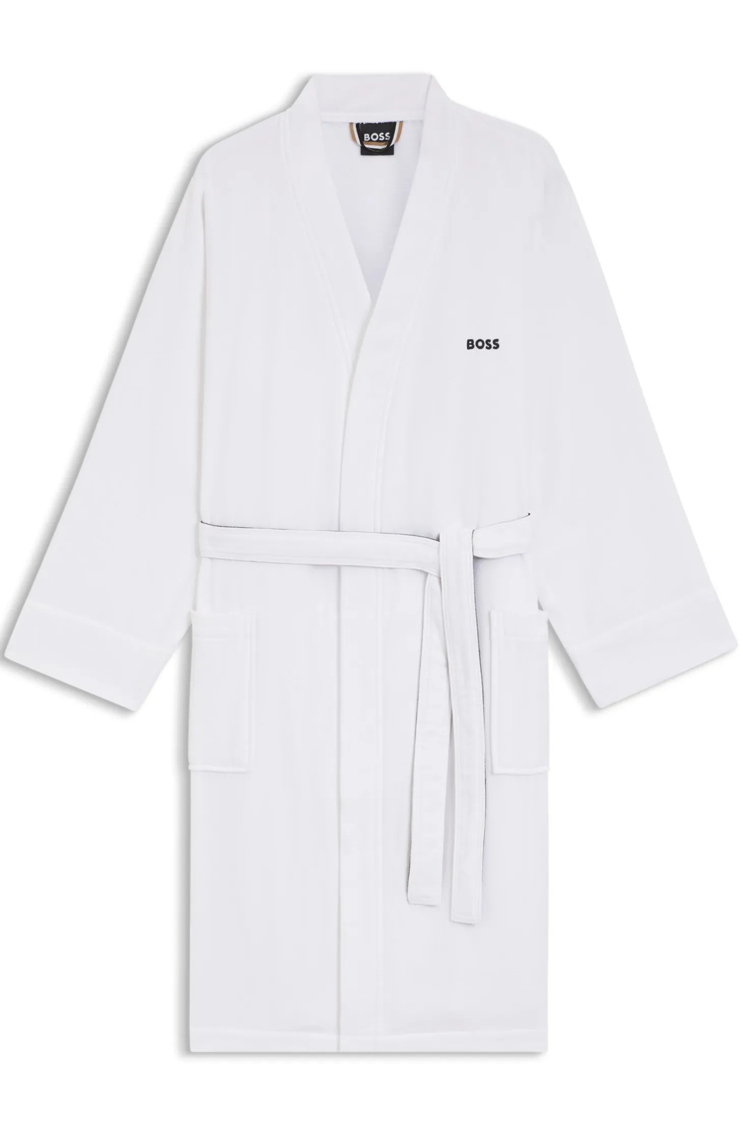 Cotton dressing gown with signature-stripe belt