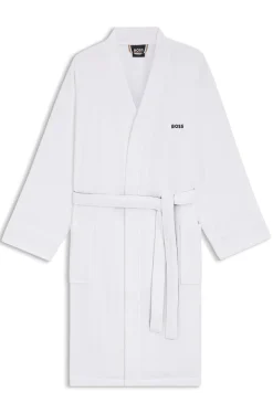 Cotton dressing gown with signature-stripe belt