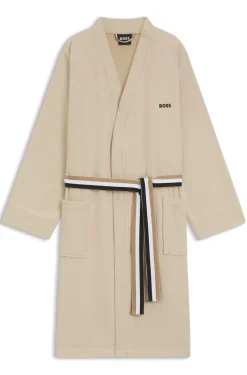 Cotton dressing gown with signature-stripe belt