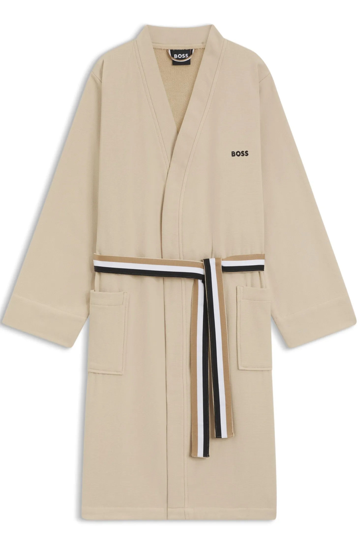 Cotton dressing gown with signature-stripe belt