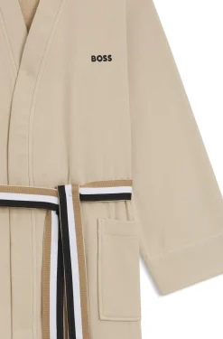 Cotton dressing gown with signature-stripe belt