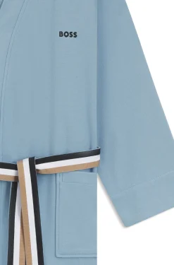 Cotton dressing gown with signature-stripe belt