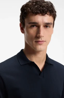 Cotton-jacquard polo shirt with Johnny collar
