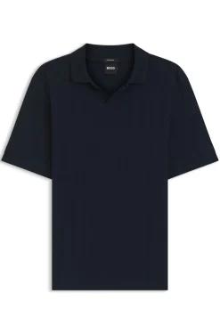 Cotton-jacquard polo shirt with Johnny collar