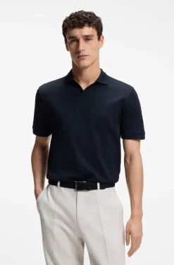 Cotton-jacquard polo shirt with Johnny collar