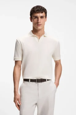 Cotton-jacquard polo shirt with Johnny collar