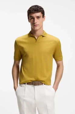 Cotton-jacquard polo shirt with Johnny collar
