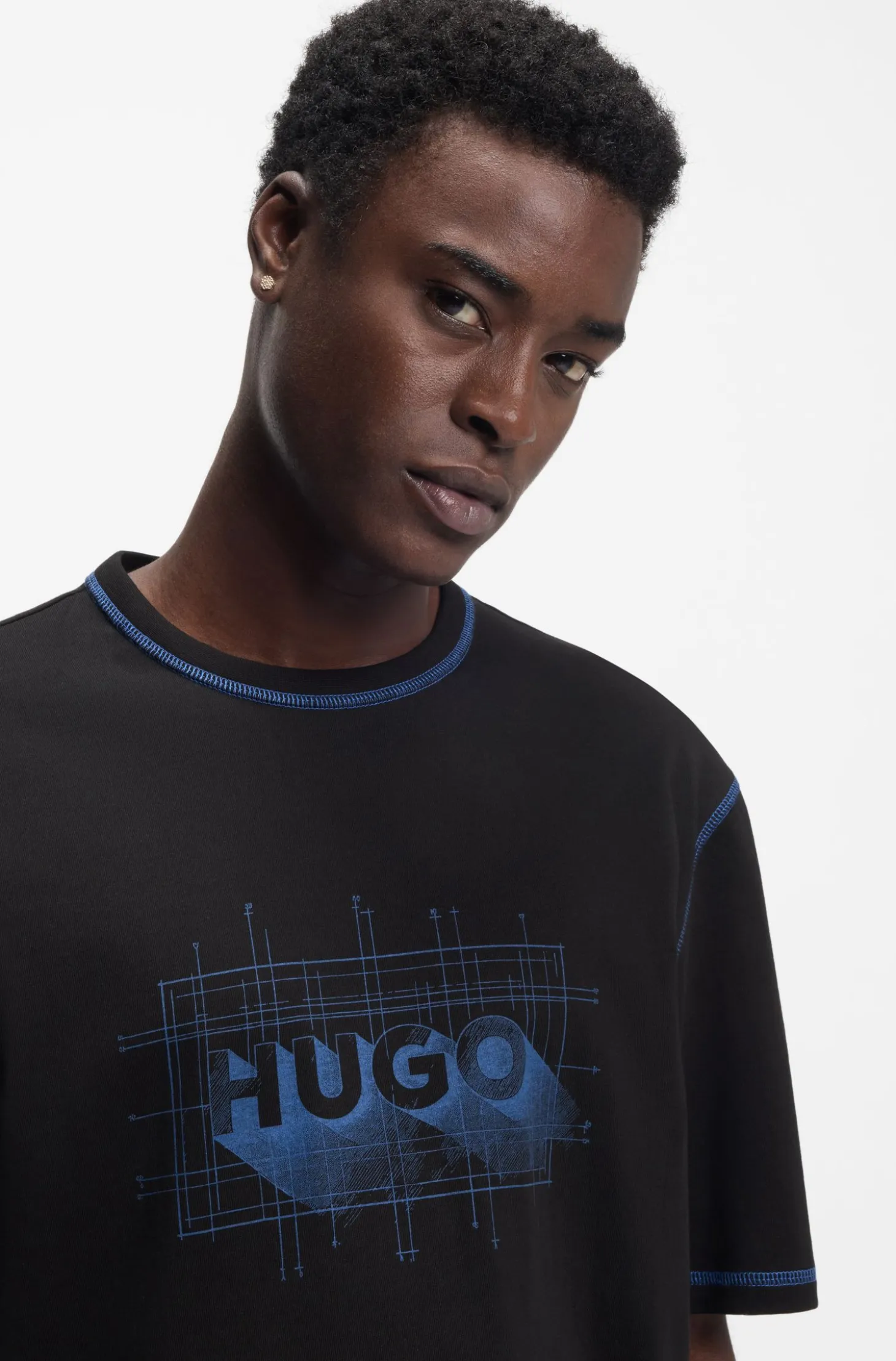 Cotton-jersey logo T-shirt with contrast stitching