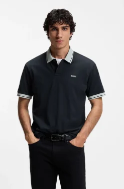 Cotton-jersey polo shirt with stripe trims
