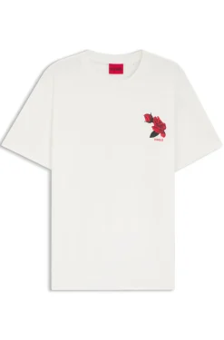 Cotton-jersey T-shirt with biker-inspired and roses graphic