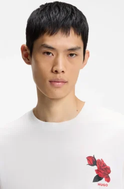 Cotton-jersey T-shirt with biker-inspired and roses graphic
