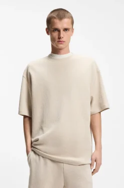 Cotton-jersey T-shirt with blue logo patch