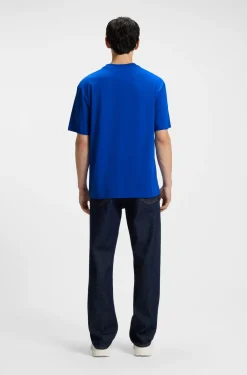 Cotton-jersey T-shirt with blue logo print