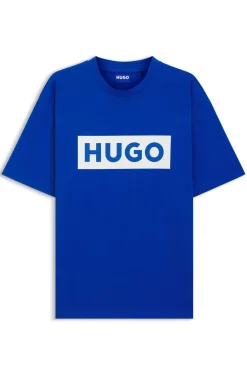 Cotton-jersey T-shirt with blue logo print