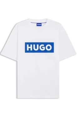 Cotton-jersey T-shirt with blue logo print