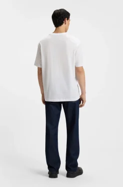 Cotton-jersey T-shirt with blue logo print
