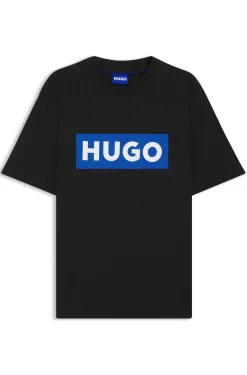 Cotton-jersey T-shirt with blue logo print
