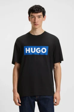 Cotton-jersey T-shirt with blue logo print
