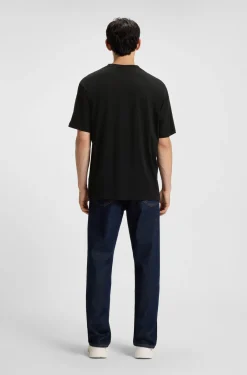 Cotton-jersey T-shirt with blue logo print