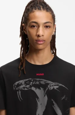 Cotton-jersey T-shirt with cobra print