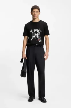 Cotton-jersey T-shirt with dog artwork