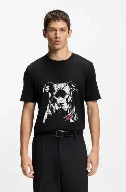 Cotton-jersey T-shirt with dog artwork