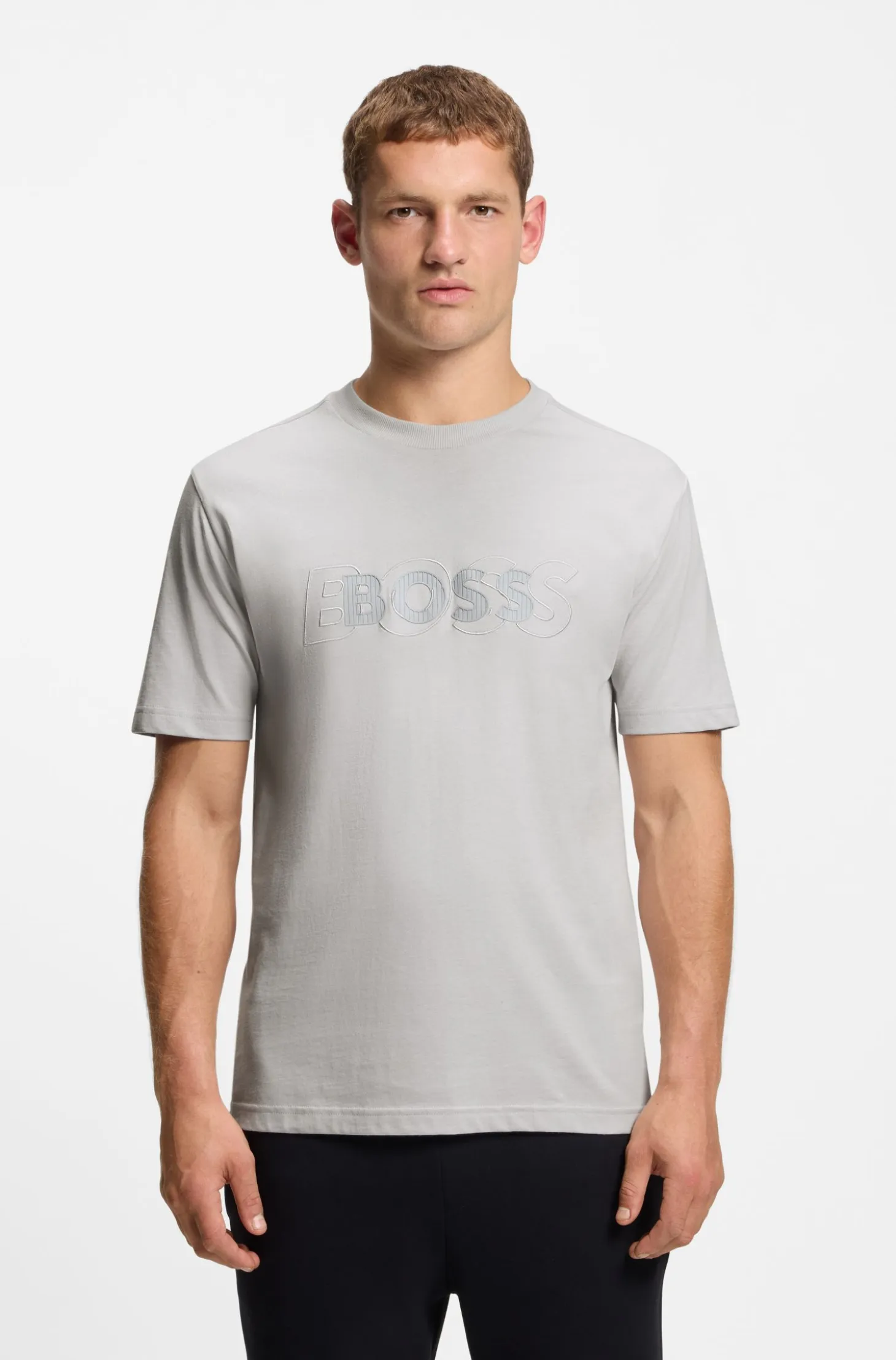 Cotton-jersey T-shirt with double logo artwork