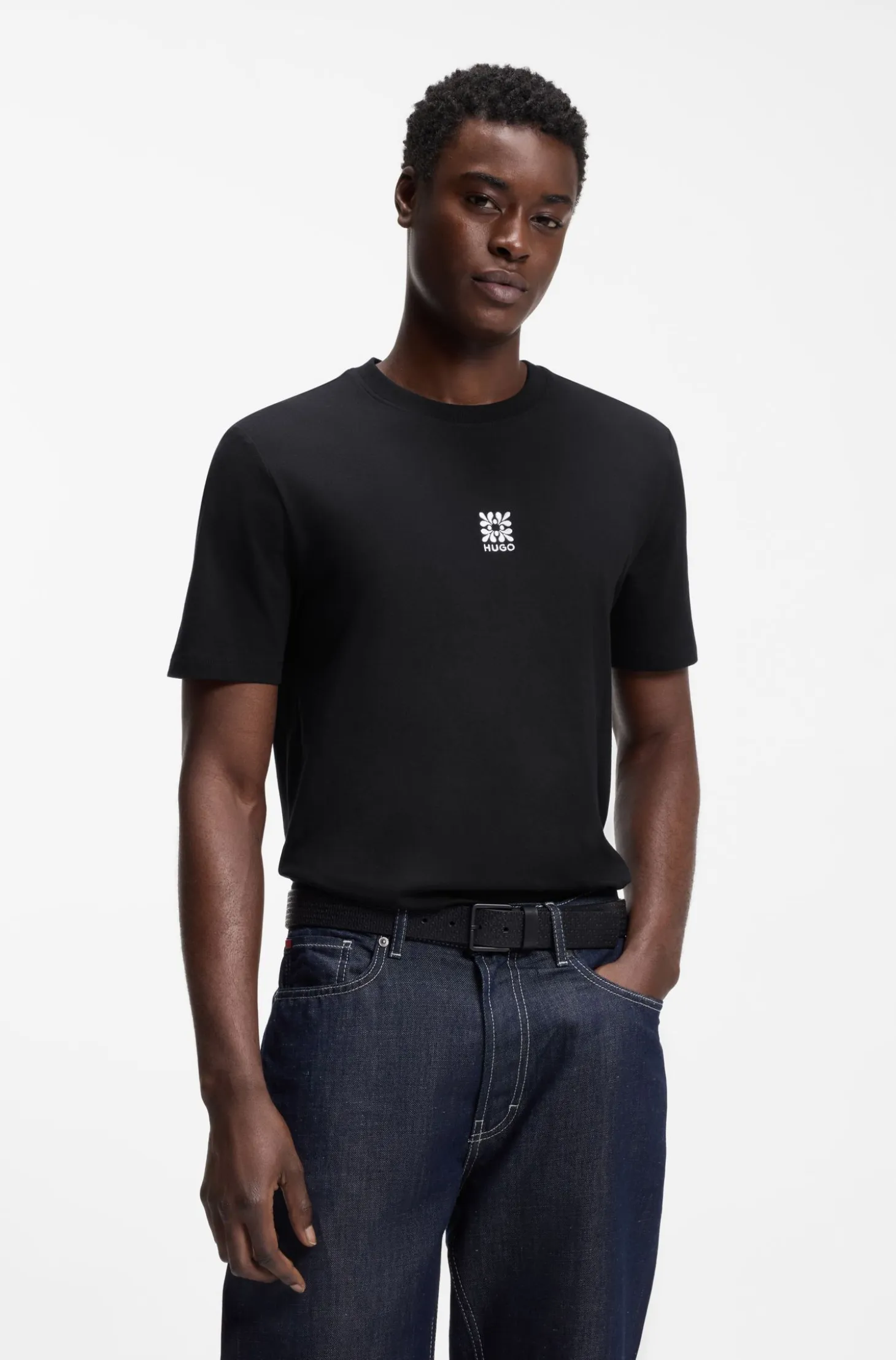 Cotton-jersey T-shirt with embroidered logo artwork