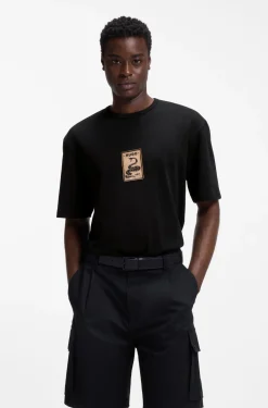 Cotton-jersey T-shirt with embroidered badge