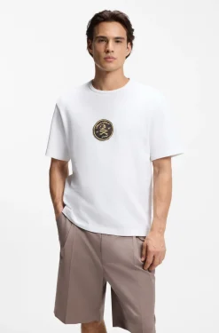 Cotton-jersey T-shirt with embroidered badge