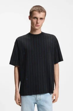Cotton-jersey T-shirt with Happy HUGO logo stripe