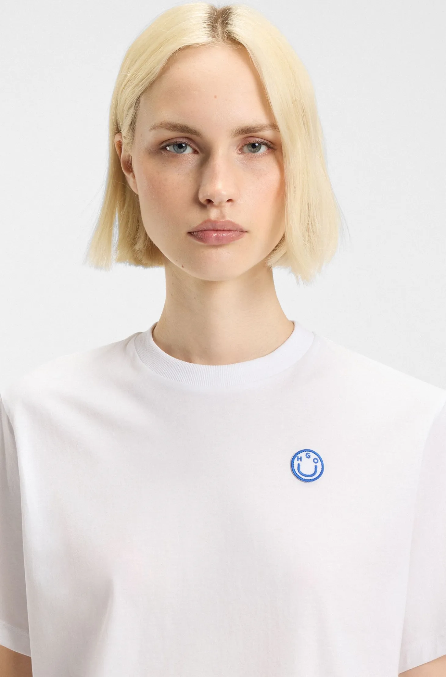 Cotton-jersey T-shirt with Happy HUGO logo